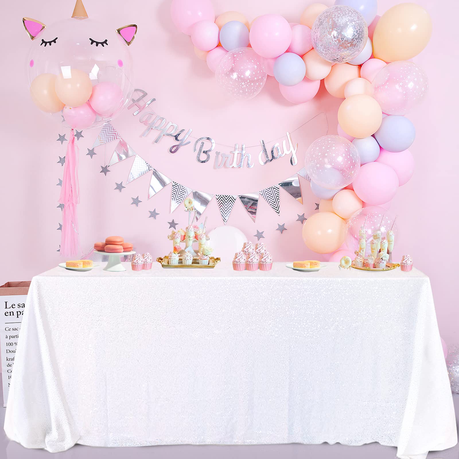 B-COOL White Sequins Tablecloth Christmas 60x102inches Seamless Reversible Sequin Fabric Sequin Fabric for Table Overlays Wedding Thanksgiving Family Gathering