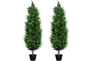 UNADRA Artificial Cedar Topiary 4FT Set of 2 Outdoor Christmas Trees for Front Porch – UV Resistant Faux Evergreen Cypress Shrubs Realistic Potted Plants Fake Pines Bushes for Home, or Office Decor