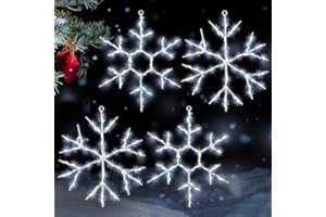Tuanse 4 Pcs 16 x 13 inch Christmas Snowflake Light Large Christmas Silhouette Window Lights with Remote Control LED Lighted Snowflake Decoration Xmas Silhouette for Tree Outdoor Wall (White)
