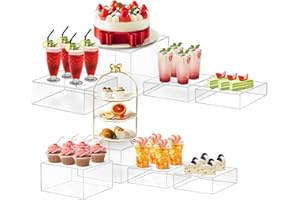 BOBOKA 8 Pack Acrylic Risers for Display Acrylic Cube Boxes Acrylic Risers Display Stands with Hollow Bottoms Acrylic Decorative Stand for Jewelry Collectibles Display Buffet Table Decor 6 Sizes