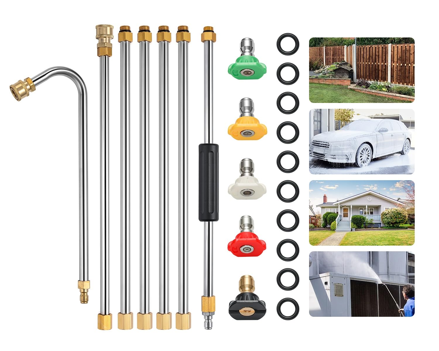 YUET High Pressure Washer Wand Extension Set, Replacement Lance, 8.5-Feet, 1/4 Inch Quick Connect, 4000 PSI Gutter Cleaning Tool Rod,Roof Cleaner Lance with 5 Pcs Nozzle Tips, 10 Pcs Rubber Ring