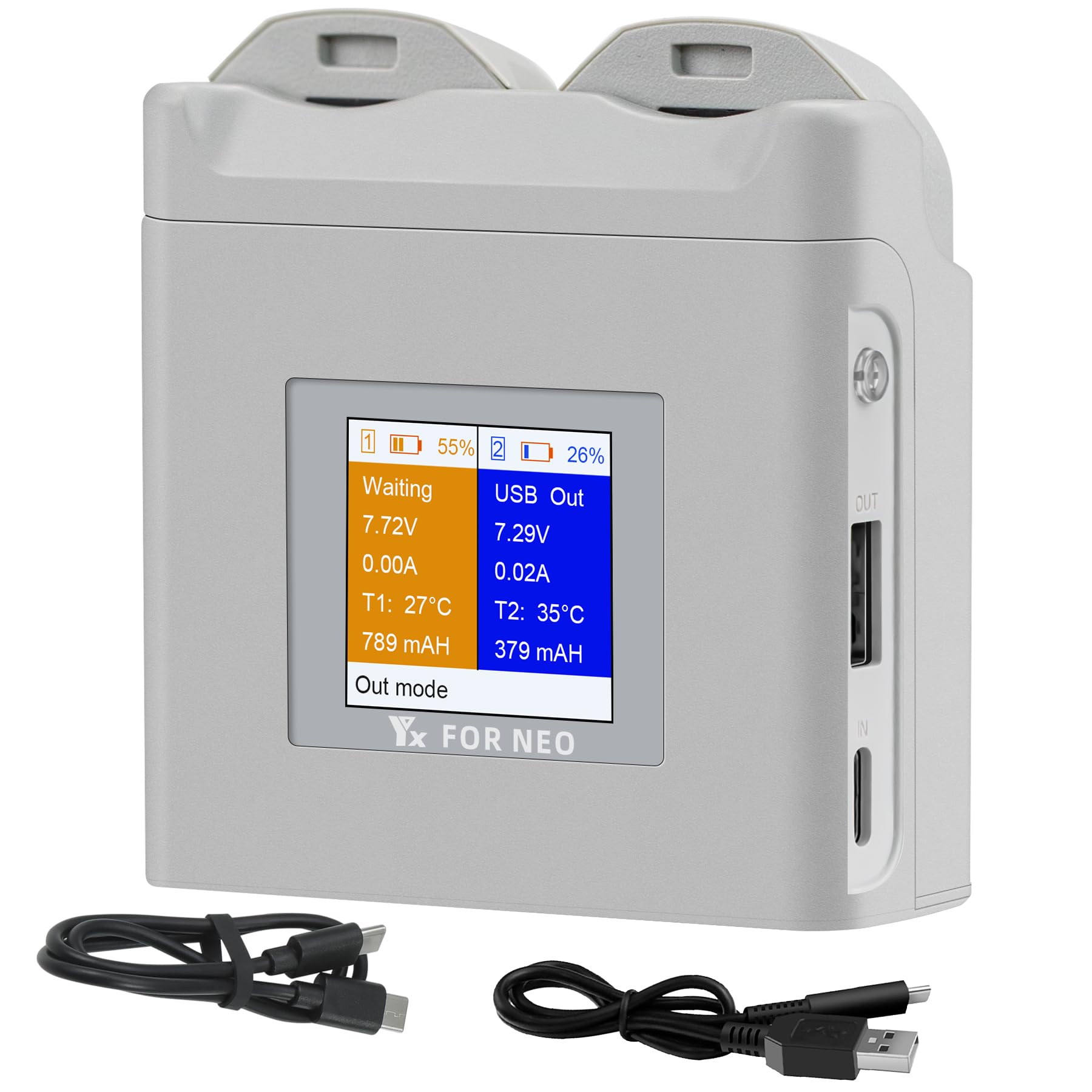 LCD Multifunction Dual Battery Charger with Storage Charge for DJI Neo Drone,Two-Way Charging Hub,Fast Charge Two Batteries Accessories