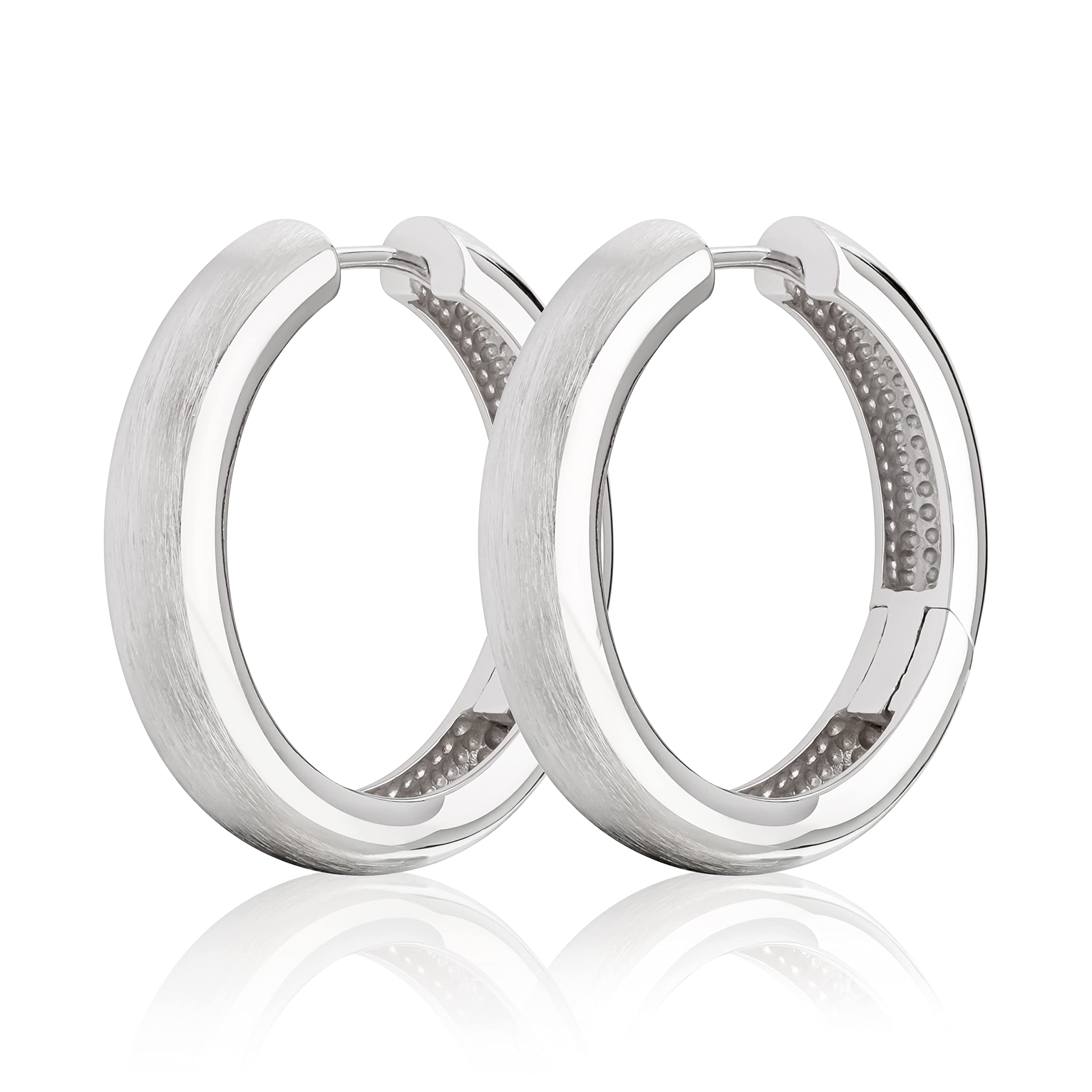 NKlaus pair Ø 31mm 925 Sterling Silver hinged earrings 6,0mm thick rhodium plated 2106