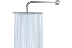 Rain Shower Head With Extension Arm, NearMoon Square Shower Heads, Large Stainless Steel Rainfall Showerhead-Waterfall Full Body Coverage (12 Inch Shower Head With 15 Inch Shower Arm, Nickel)