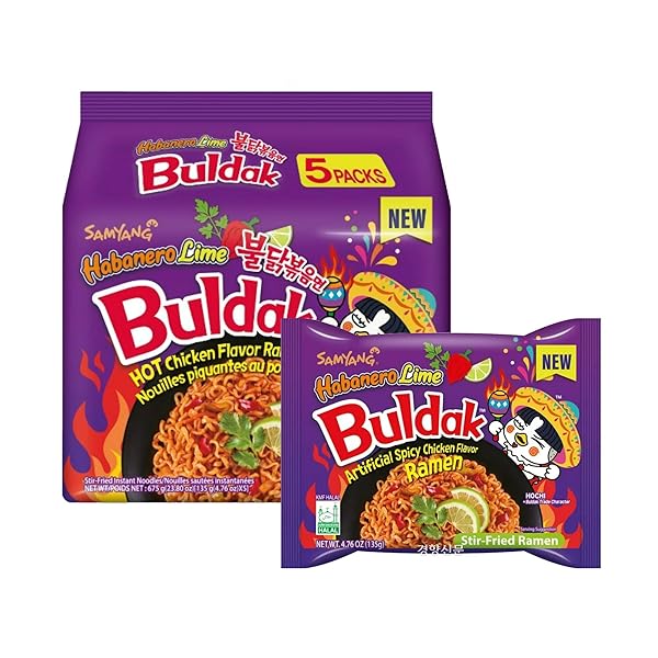 SAMYANG BULDAK SPICY RAMEN,HOT CHICKEN RAMEN,KOREAN STIR-FRIED INSTANT NOODLE,HABANERO LIME FLAVOR,1 BAG