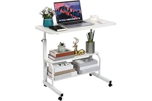 DEKHAOXE Bedroom Bedside Storage Rack Table Small Spaces Home Office Desk Height Adjustable Home Office Desk Multifunctional Table with Wheels Minimalist Portable Laptop Gaming Desk Size 15.7*31.5 Inch White