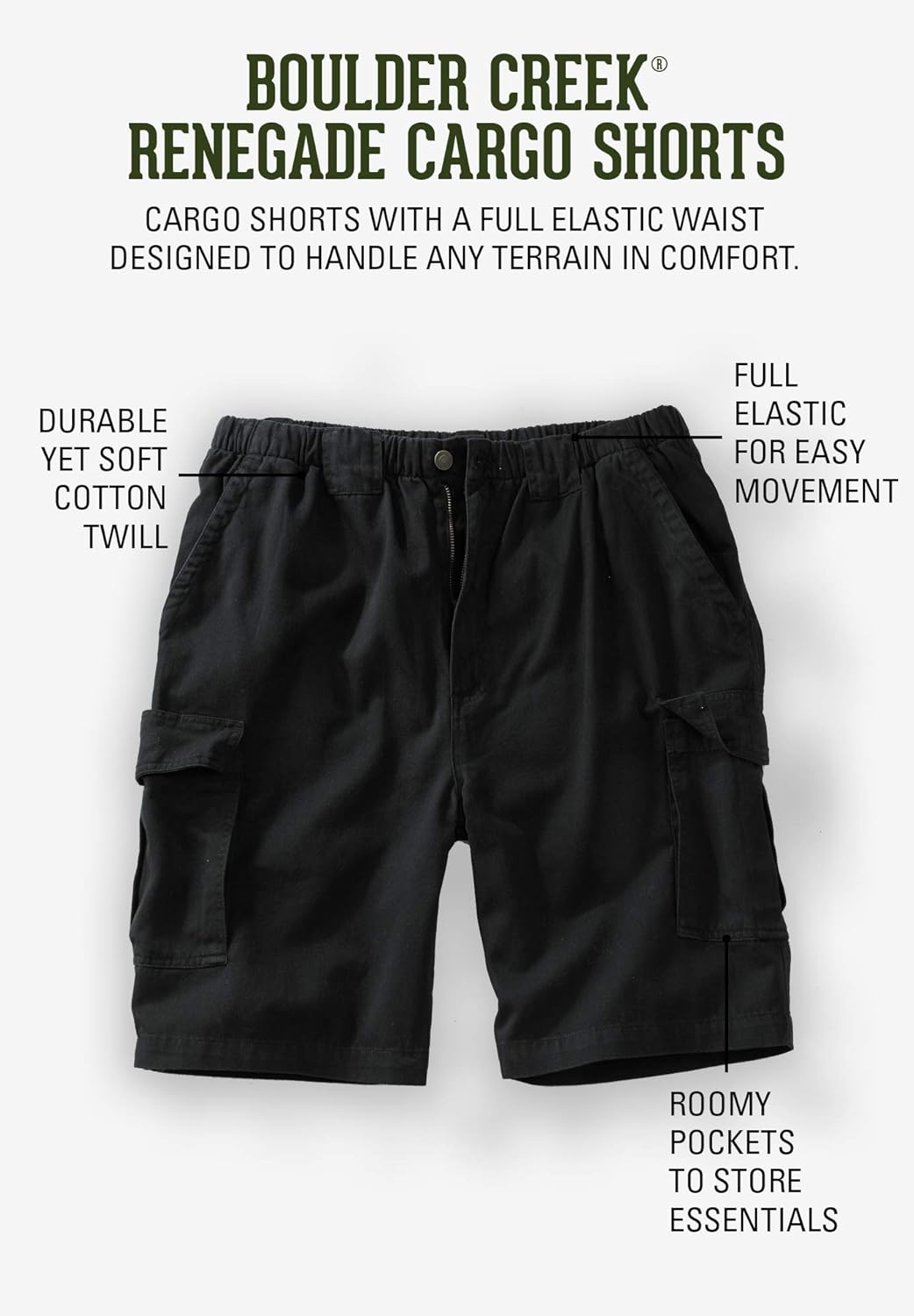 full elastic cargo shorts