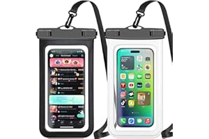 Waterproof Phone Pouch,2 Pack Black White Phone Waterproof Case,Cell Phone Dry Bag,Protection Level: IP68,Beach Cruise for Apple iPhone,Samsung,and More,Lanyard Included,(Fits Up to 8.3”),Black,White