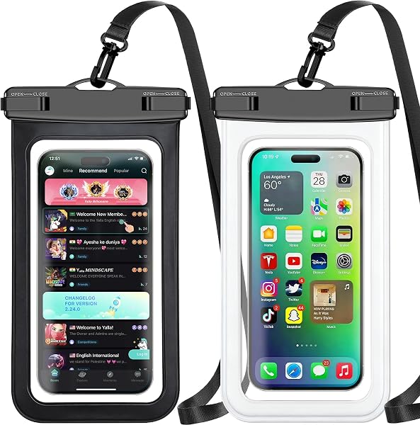 Waterproof Phone Pouch,2 Pack Black White Phone Waterproof Case,Cell Phone Dry Bag,Protection Level: IP68,Beach Cruise for Ap