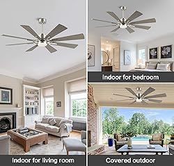 WINGBO 72" DC Ceiling Fan with Lights, Brushed