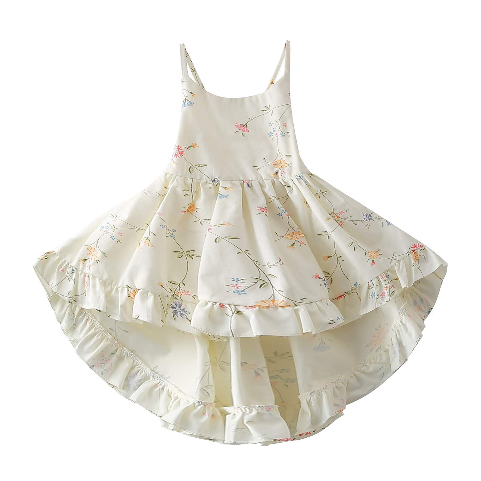 Photo 1 of Toddler Vintage Floral Girls Dress Baby Backless Sundress Sleeveless Matching Outfits (US, Age, 3 Years, 4 Years, White)
