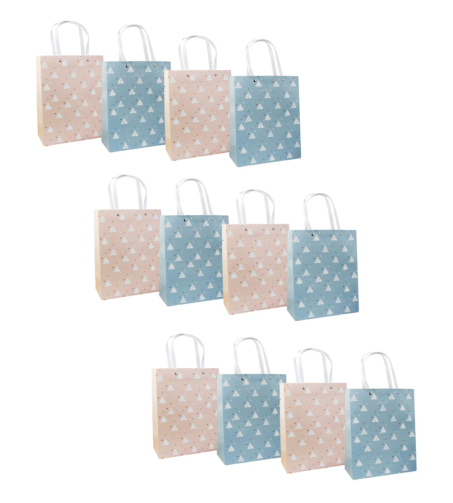 Emartbuy Set of 12 Luxury Gift Bag Strong Laminated Paper Mixed Colours 26 x 32 x 12 cm - Trees - Blue and Pink