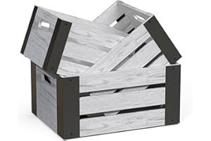 Cozy Cabin Designs Set of 3 Wooden Crates - Rustic Home Decor, Wooden Nesting Crates, Storage Boxes, White