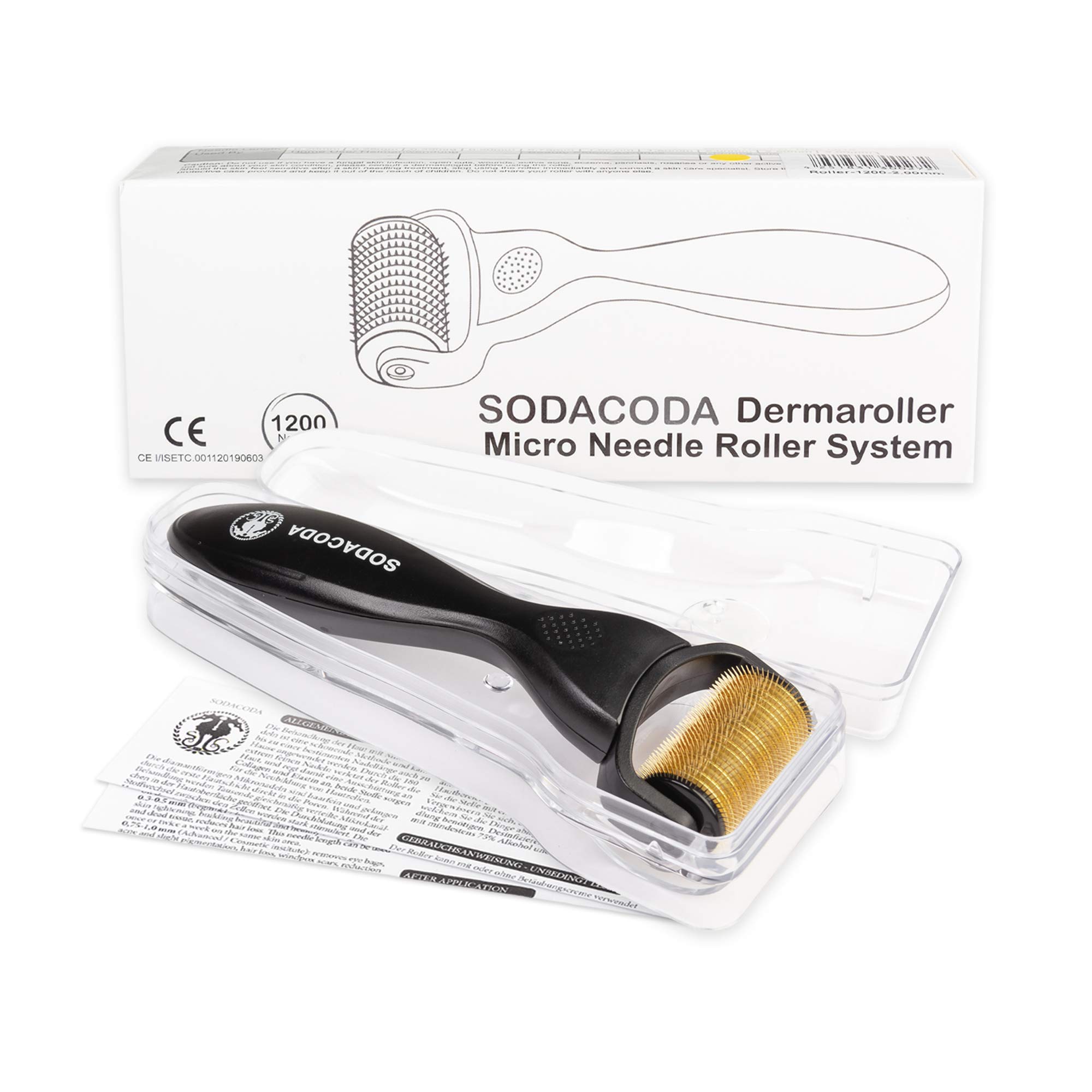 Sodacoda Derma Roller - 1200 Titanium Micro Needles - Professional Beauty Care Tool for Face, Beard Growth & Hair Growth Support - 1.50mm