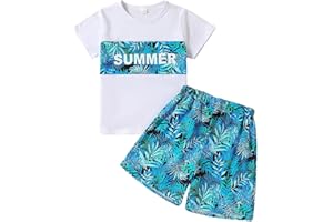 GOLLUNER Kid Toddler Boy Summer Clothes Hawaiian Jungle Short Sleeve T-Shirt + Shorts 2PC Summer Outfits Set