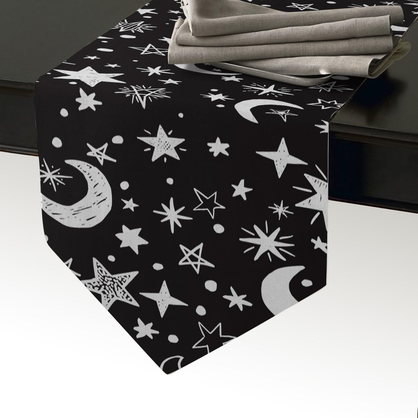 Edwiinsa Stars and Moon Table Runner For Dining Table Kitchen Wedding Party Decoration Table Top Home Decor 13 x 90 Inch