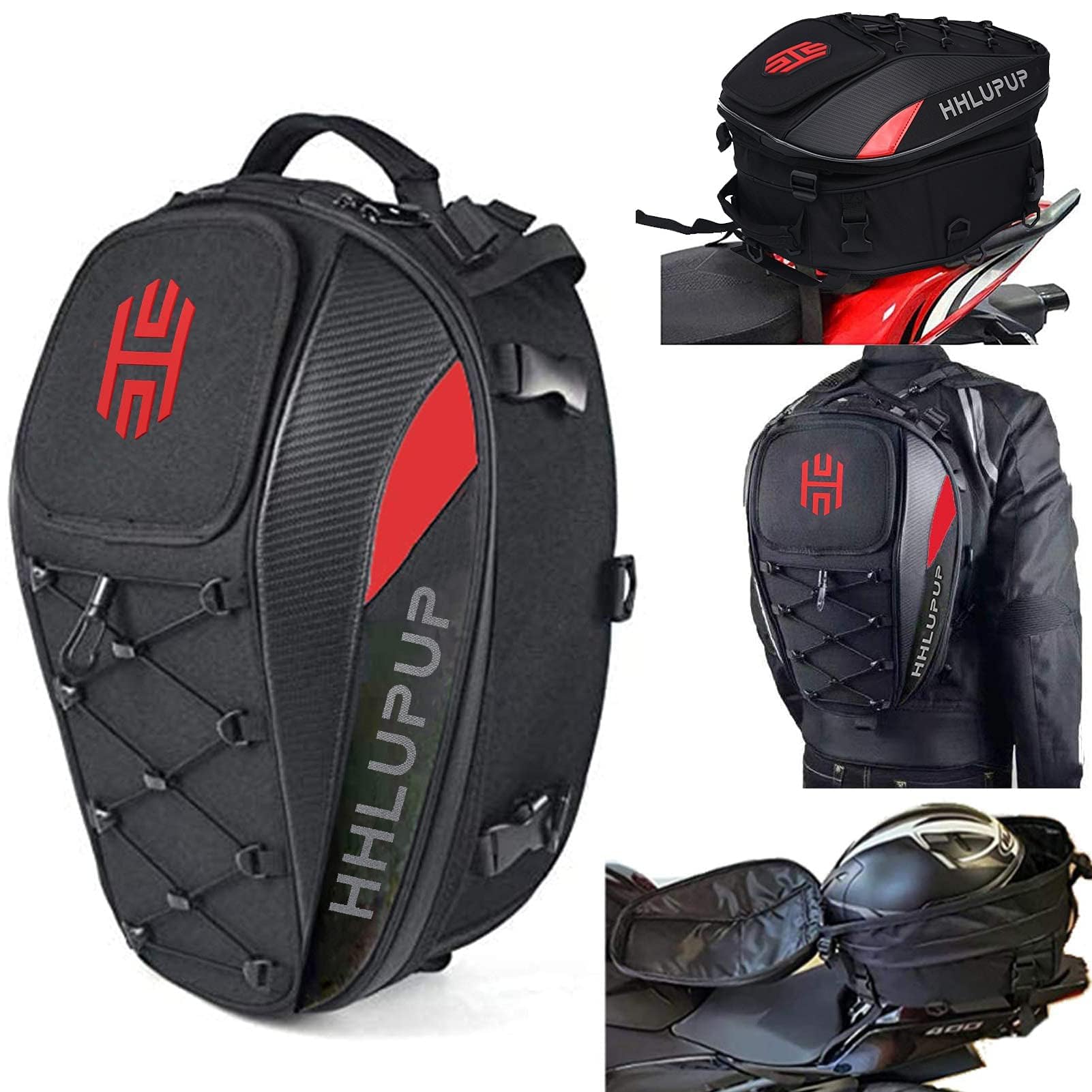 Photo 1 of HHLUPUP 38L Motorcycle Tail Bag Seat Helmet Large Capacity Motorcycle Backpack Waterproof Luggage Bag Red