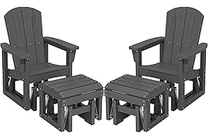 SERWALL Outdoor Glider Chair Set of 2 with Ottoman, HDPE Wood-Like Patio Glider Set All-Weather Porch Glider for Outside, Gray