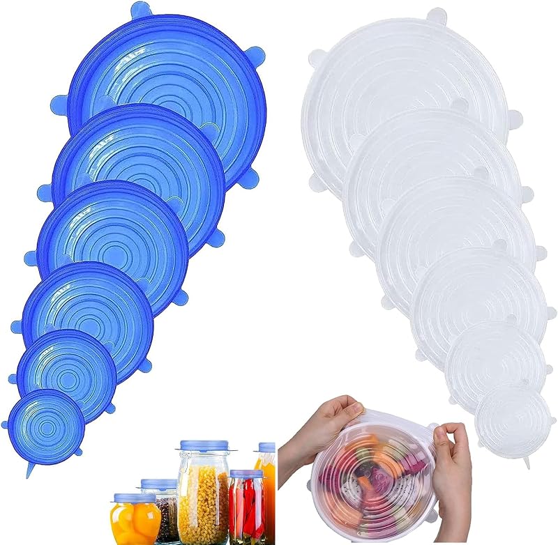 HZZXCH 12 Pcs Silicone Stretch Lids, 6 Sizes, Microwave Safe Food Covers