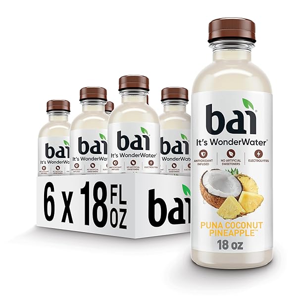 BAI ANTIOXIDANT INFUSED WATER BEVERAGE, PUNA COCONUT PINEAPPLE, WITH VITAMIN C AND NO ARTIFICIAL SWEETENERS, 18 FLUID OUNCE BOTTLE, 6 PACK
