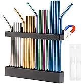 Magnetic Straw Holder for Cabinet Door - Compact Straws Storage Container with Double Sided Adhesive - Drinking Reusable Straws Dispenser for Kitchen Fridge Cupboard