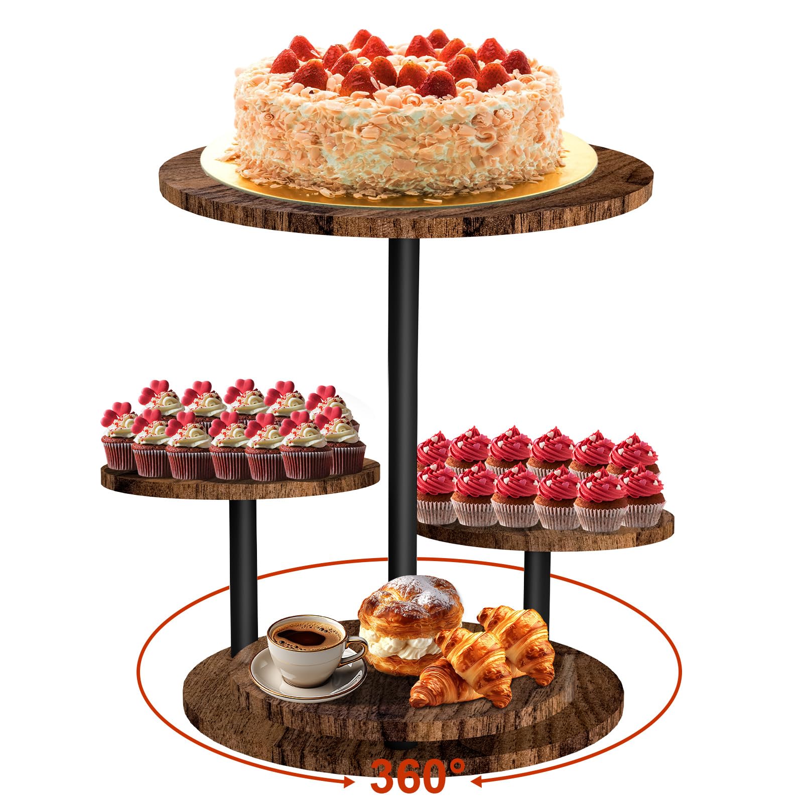 Photo 1 of **ONLY THE 4 ROUND WOOD PARTS/MISSING PARTS TO STAND**GHWMYD Cupcake Tiered Tray Stand, 360°Rotatable 4 Tier Cake Tower Stand for Dessert Donut Displaying and Holding, Rustic Wooden Serving Platter as Decor at Wedding, Birthday, Baby Shower, Tea Party