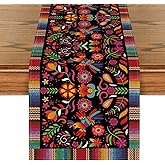 Artoid Mode Bird Dia De Los Muertos Serape Mexican Fiesta Table Runner, Cinco De Mayo Day of The Dead Kitchen Dining Table Decoration for Home Party Decor 13x72 Inch