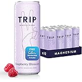 TRIP Lightly Sparkling Adaptogen Drink, Non Alcoholic Drink with Magnesium, Ashwagandha, Lions Mane & L Theanine, No Added Sugar Mocktail, Vegan, Raspberry Blossom, 12 Oz, 12Pk
