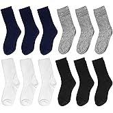 Falari 12-Pack Boy Toddler Kids Cotton Crew Socks, Casual Athletic Dress Socks