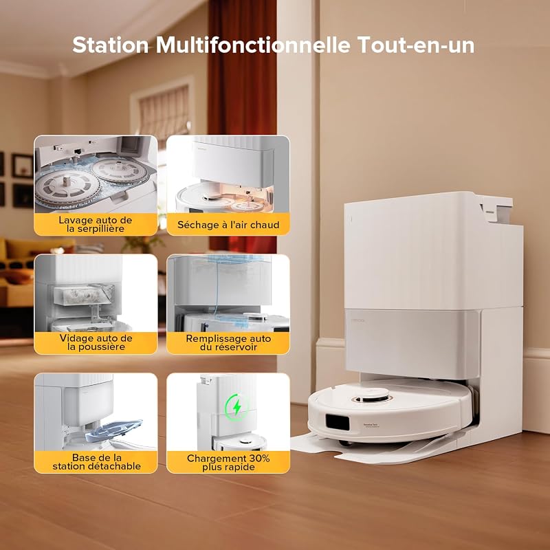 Qrevo S5V Aspirateur Robot Laveur avec Station, 12000Pa Aspiration