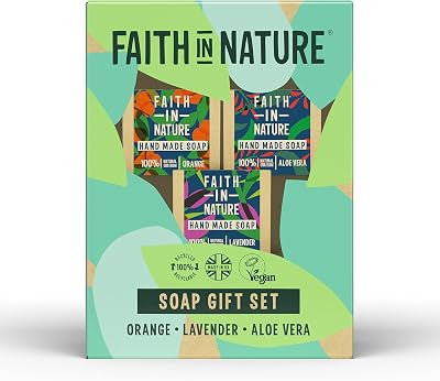 Faith In Nature Gift Set 3 x 100g Vegan Handmade Soap Orange Lavender Aloe