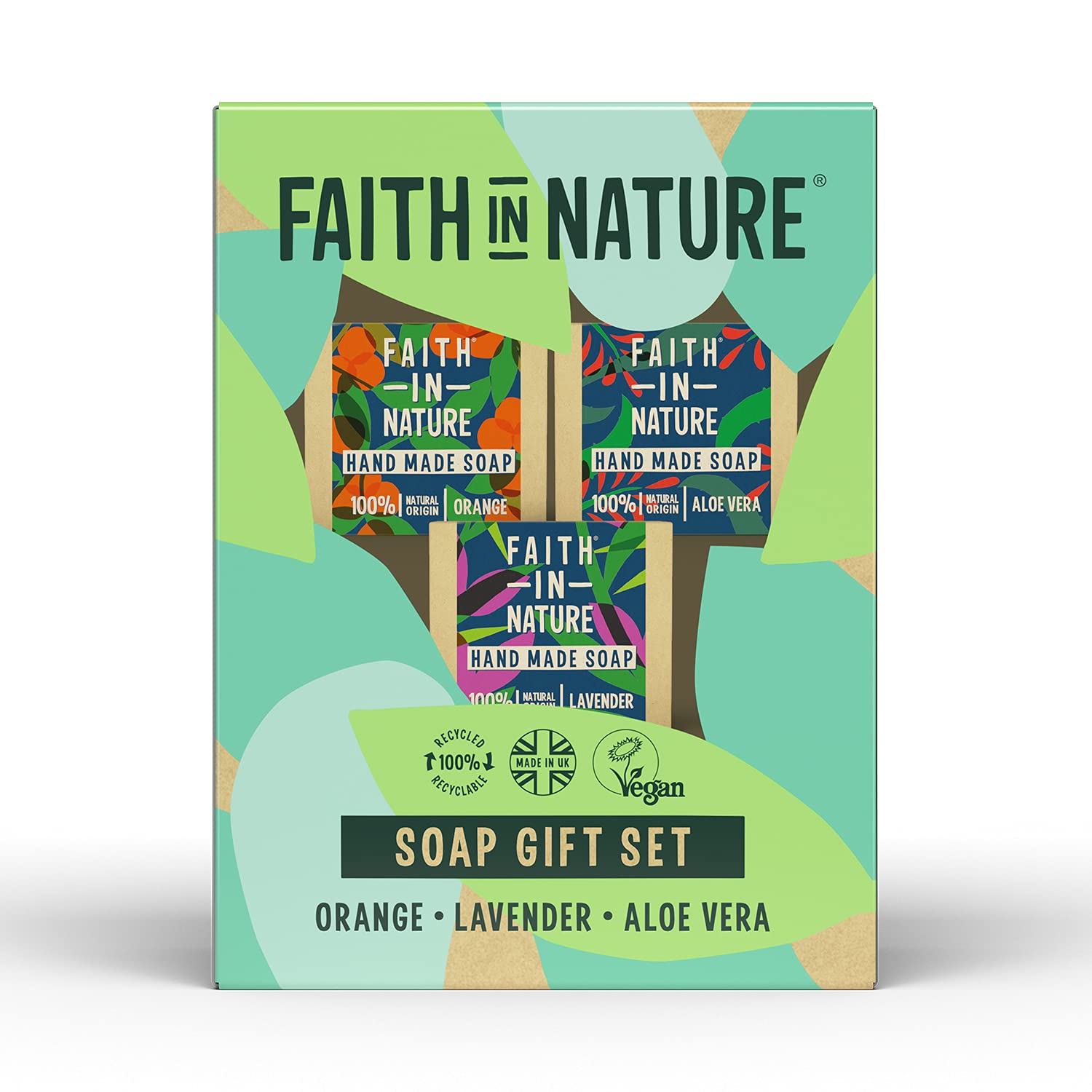 Faith In Nature Natural Handmade Soap Gift Set, Vegan and Cruelty Free, No SLS or Parabens, 3 x 100g