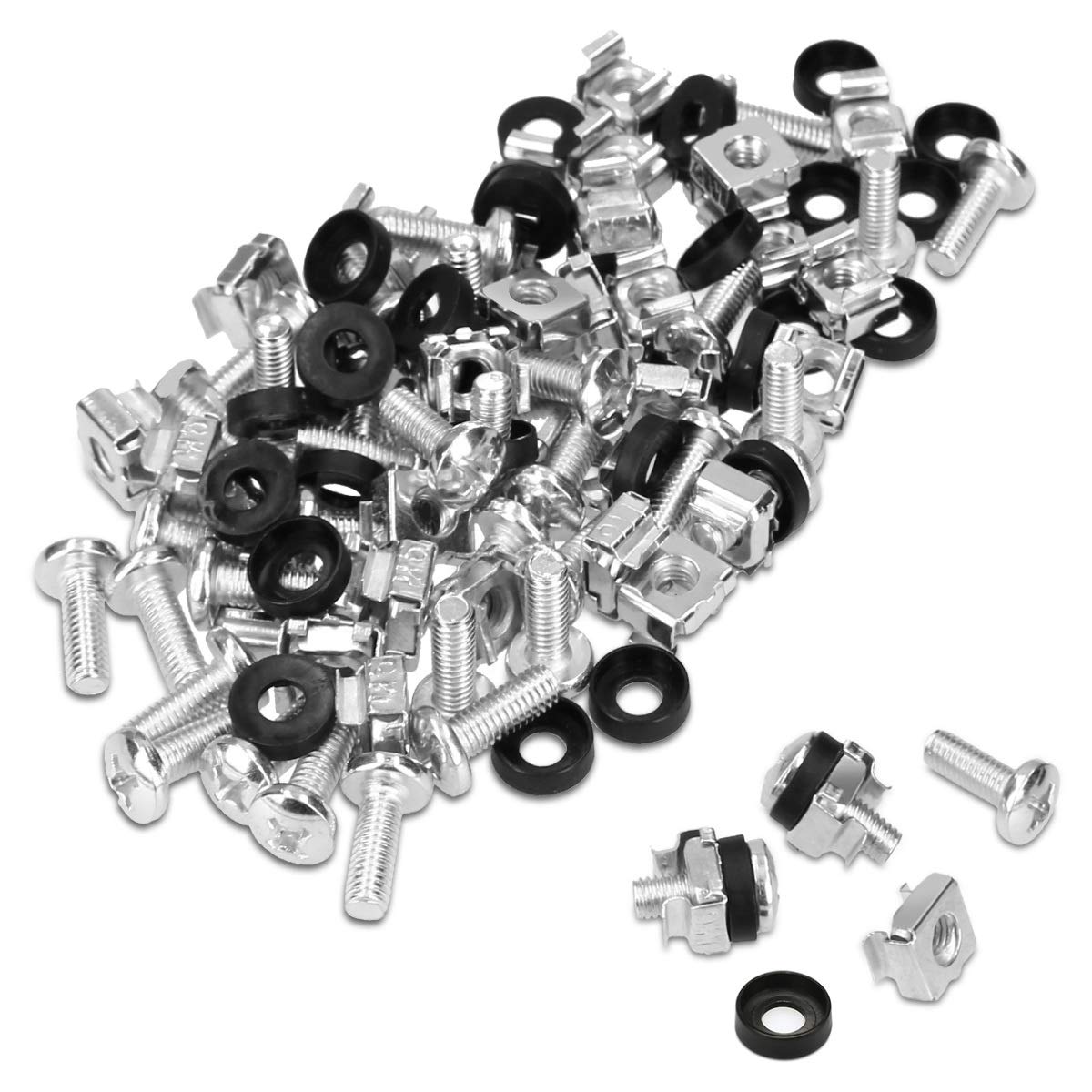 kwmobile 50 Pack M6 Cage Nuts, Bolts and Washers Kit - For Patch Panel Rack Mount Equipment Data Network Cabinets Size 19 Inch and 10 Inch - Silver — image 1