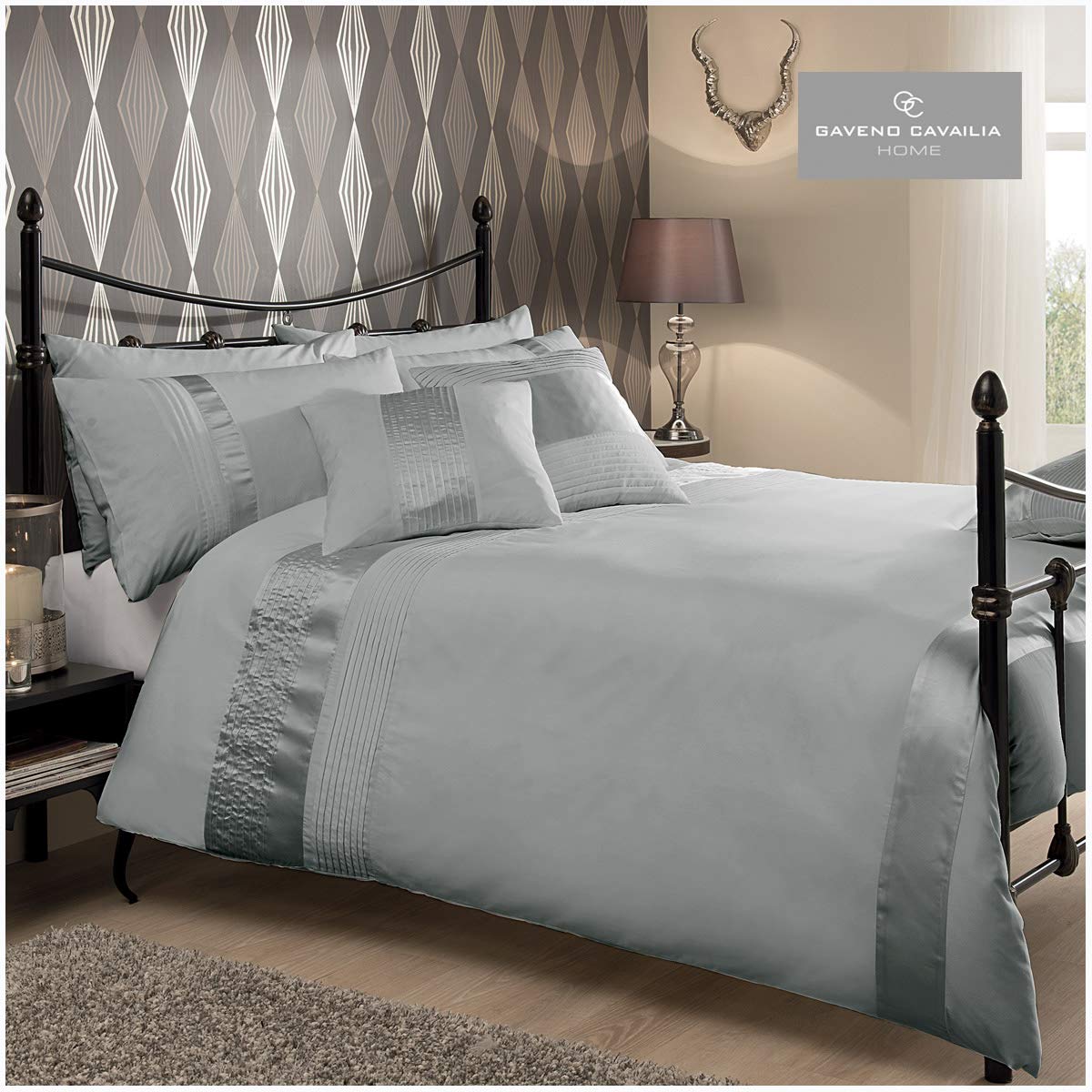 Gaveno Cavalia Signature Collection Caprice Set with Duvet Cover and Pillow Case, Polyester-Cotton, Silver, Single