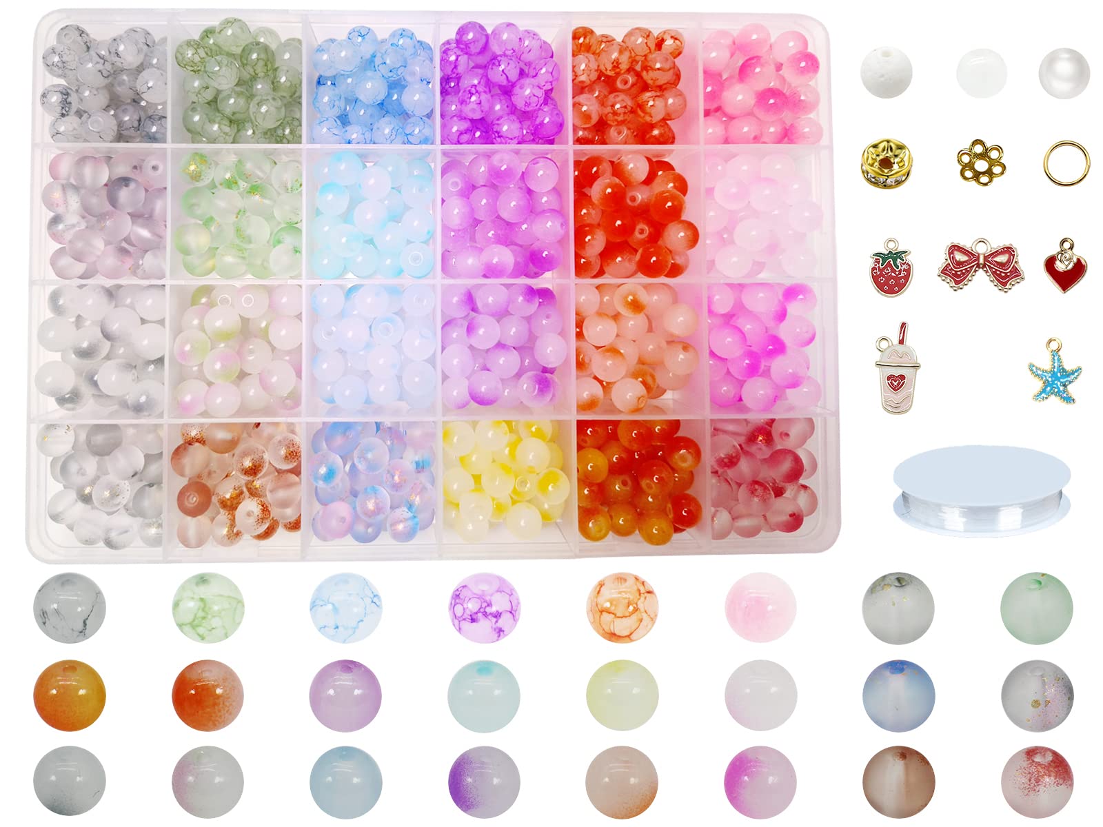 PAMIR TONG 1000PCS 8mm Glass Kit Set Round Beads Bulk,Imitative Jade Beads Kit, Bracelet Space Loose Beads for Jewelry Making Earring, Necklaces, DIY Crafts & Gifts #354