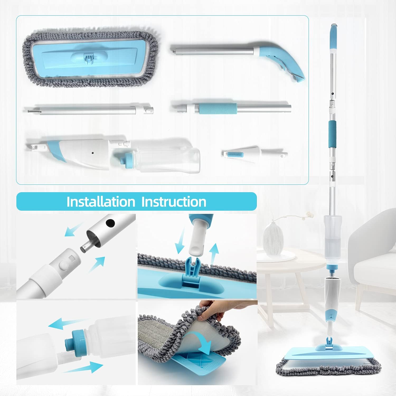 Spray Mop for Floor Cleaning, JMZZY Microfiber Floor Mop with 600ML Refillable Bottle & 3 Washable Mop Pads for Wood Floor Kitchen Hardwood Laminate Ceramic Tiles: Health & Personal Care