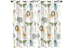 MESHELLY Baby Safari Animals Blackout Curtains 52Wx63H Inch for Boy Bedroom Grommet Pair Kids Woodland Jungle Lion Elephant Art Printed Curtains for Nursery Living Room Window Treatment Fabric