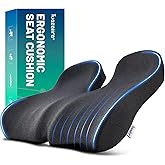 Firm Support Seat Cushion for Long Sitting, Ergonomic Memory Foam with Coccyx Cut-Out, Stable Pressure Distribution for Office Chair, Gaming & Daily Home Seating, Non-Slip Bottom, Washable Cover