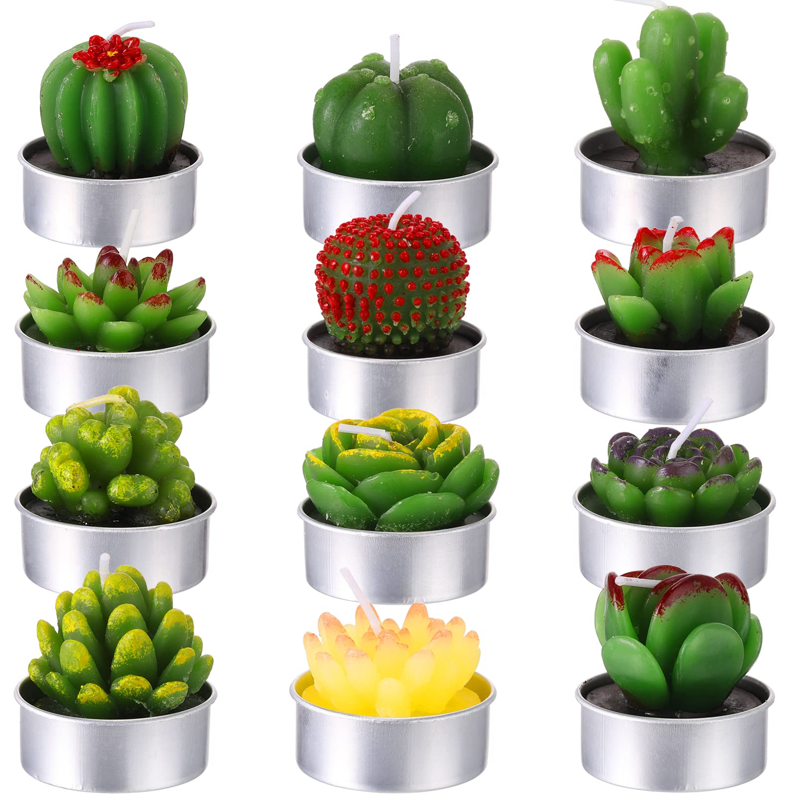 Photo 1 of (USED/FAIR) 12 Pieces Cactus Tealight Candles Handmade Delicate Succulent Cactus Candles for Party Wedding Spa Home Decoration Gifts(Chic Style)
