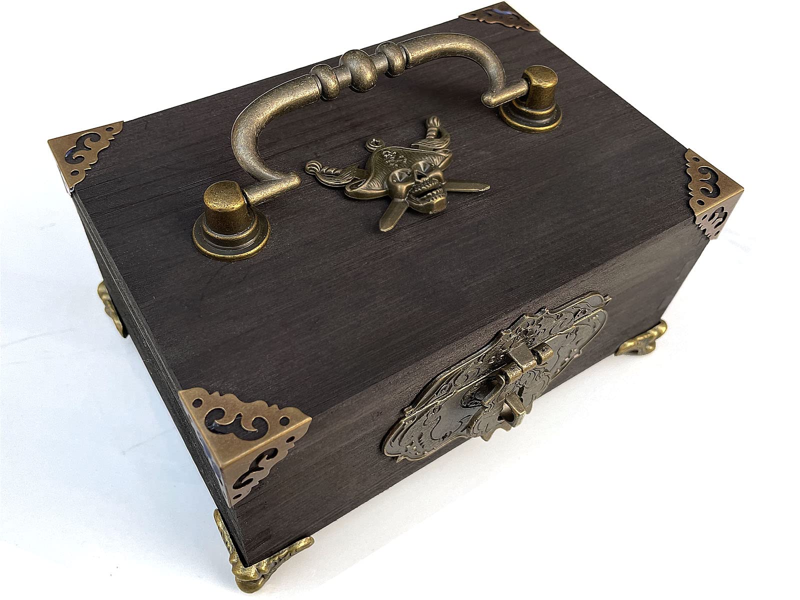 1Set Jewelry Box Antique Lock Latch Hasp Hinges Handle Box Corner Protectors Kit for DIY Jewelry Box Bronze, Box Included (Black)