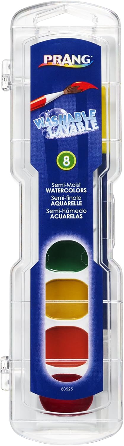Prang Washable Watercolor Paint Set, 8 Classic Colors with Brush, 1-Pack (80525): Office Products