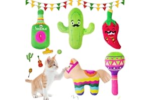 YHomU Cat Toys Tequila Cactus Maraca Chili Horse Catnip Toys 5 Pack with Built-in Rattle Papers, Haiwaii Cat Chew Toys Teething Chewing Interactive Cat Toys
