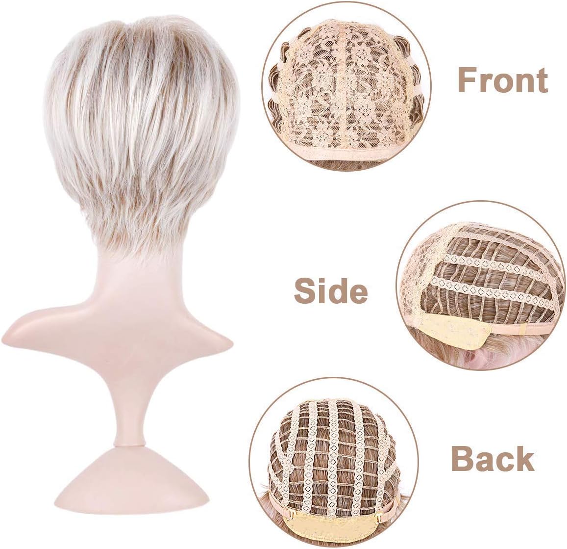 Short Wigs for Women Blonde Pixie Cut Layered Wig with Bangs Synthetic Hair for Cosplay Halloween Daily, Y242-Light gold - Image 5