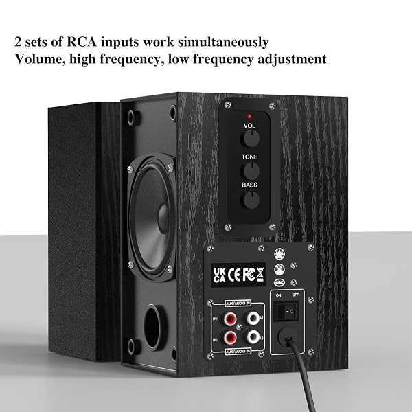ELIMAVI 30W X 2 POWERED BOOKSHELF SPEAKERS – 3.5-RCA INPUT FOR TURNTABLE, TV, PC, RECORD PLAYER SPEAKERS WITH 4 INCH WOOFER & WALL MOUNTED