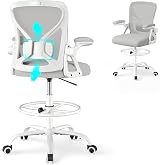 SONGMICS Drafting Chair, Ergonomic Tall Office Chair for Standing Desk | Mesh Back, Adjustable Footring, Lumbar Support, Flip-Up Armrests, 25.2 x 25.2 x 41.3-49.2 Inch, KIME Collection UOBN046G101S