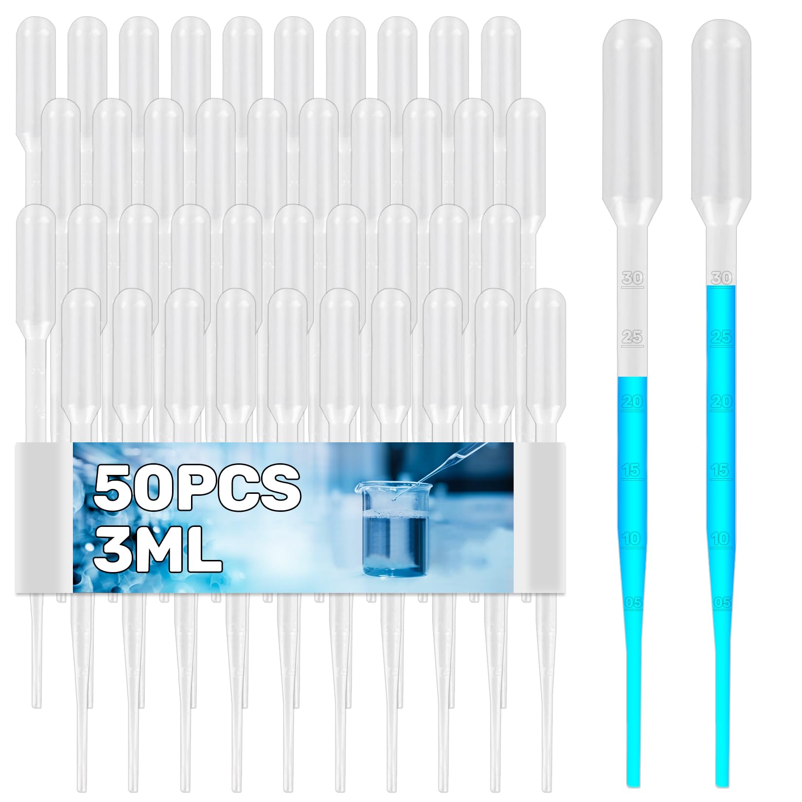 Photo 1 of MAQIHAN Disposable Pipettes Dropper 50pcs - 3ml Plastic Pipettes Droppers Pippettes Pippets Water Dropper Mini Transfer Pipettes Droppers for Ersessential Oils Pipets Small Measuring Liquid Dropper