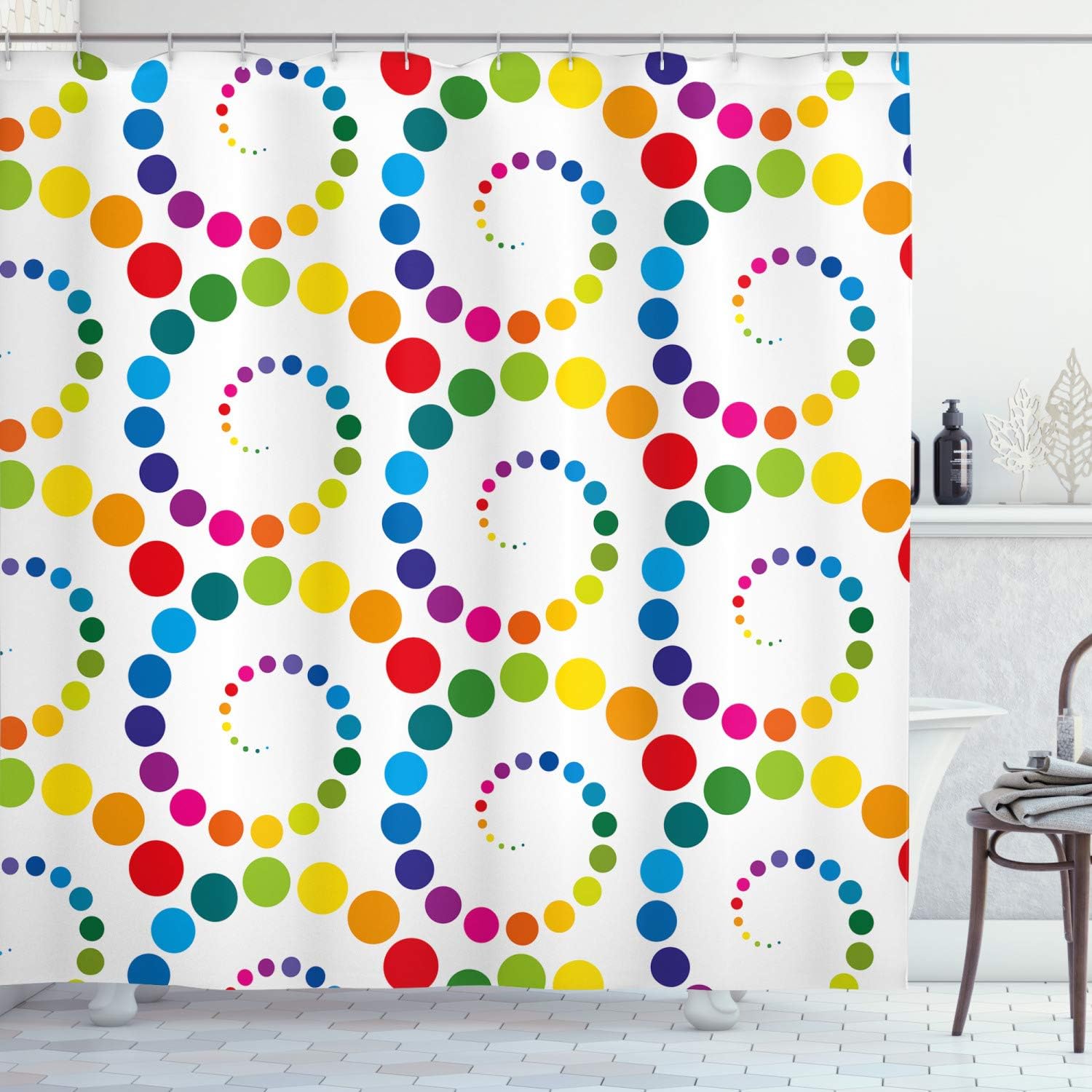 Ambesonne Colorful Shower Curtain, Abstract Circles Made with Gradient Dots and