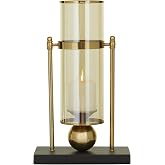 CosmoLiving by Cosmopolitan Metal Hurricane Lamp 10" x 5" x 17" | Warm table glow, candle stands with ball accent, candle stand, black base, tinted glass