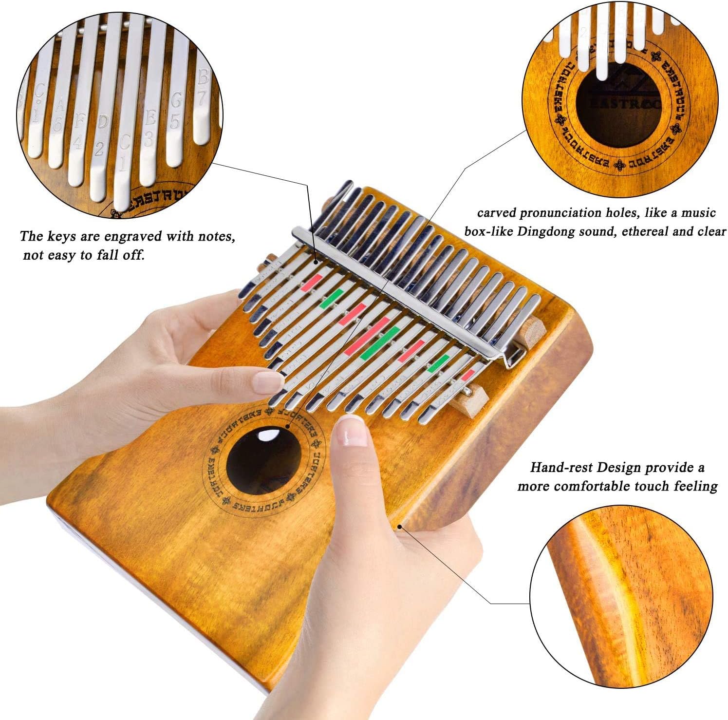 EASTROCK Kalimba, 17 key Kalimba Thumb Piano with HandRest Curve