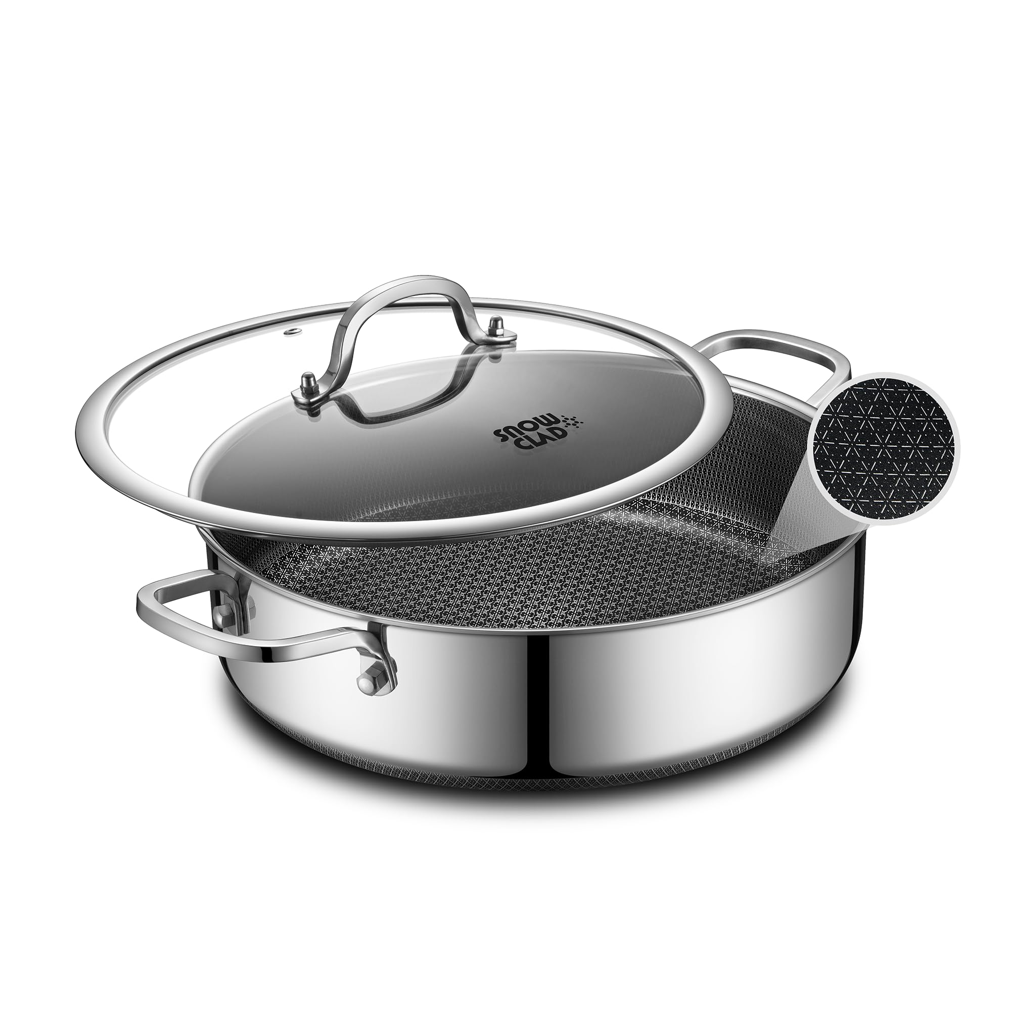Photo 1 of SNOWCLAD Saute Pan,Hybrid Non Stick 5 Quart Everyday pan,Chicken Fryer, PFOA Free Cookware,12 inch Deep Frying Pans with Lid,Dishwasher and Oven Safe,Works on Induction,Ceramic and Gas Cooktops